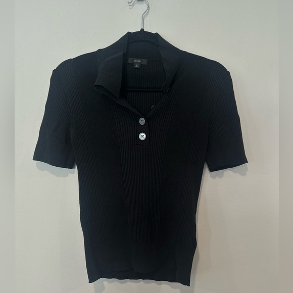 J. Crew Tops - J.Crew Collared Tencel Black Short Sleeve Black Sweater Size Small  1546